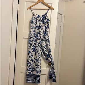 Floral Blue and White Jumpsuit